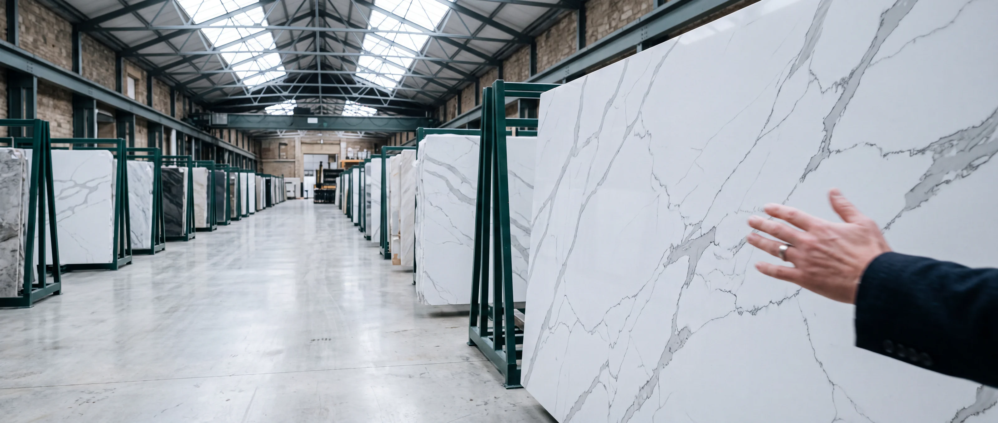 KalingaStone quartz slabs in the Global Classic warehouse