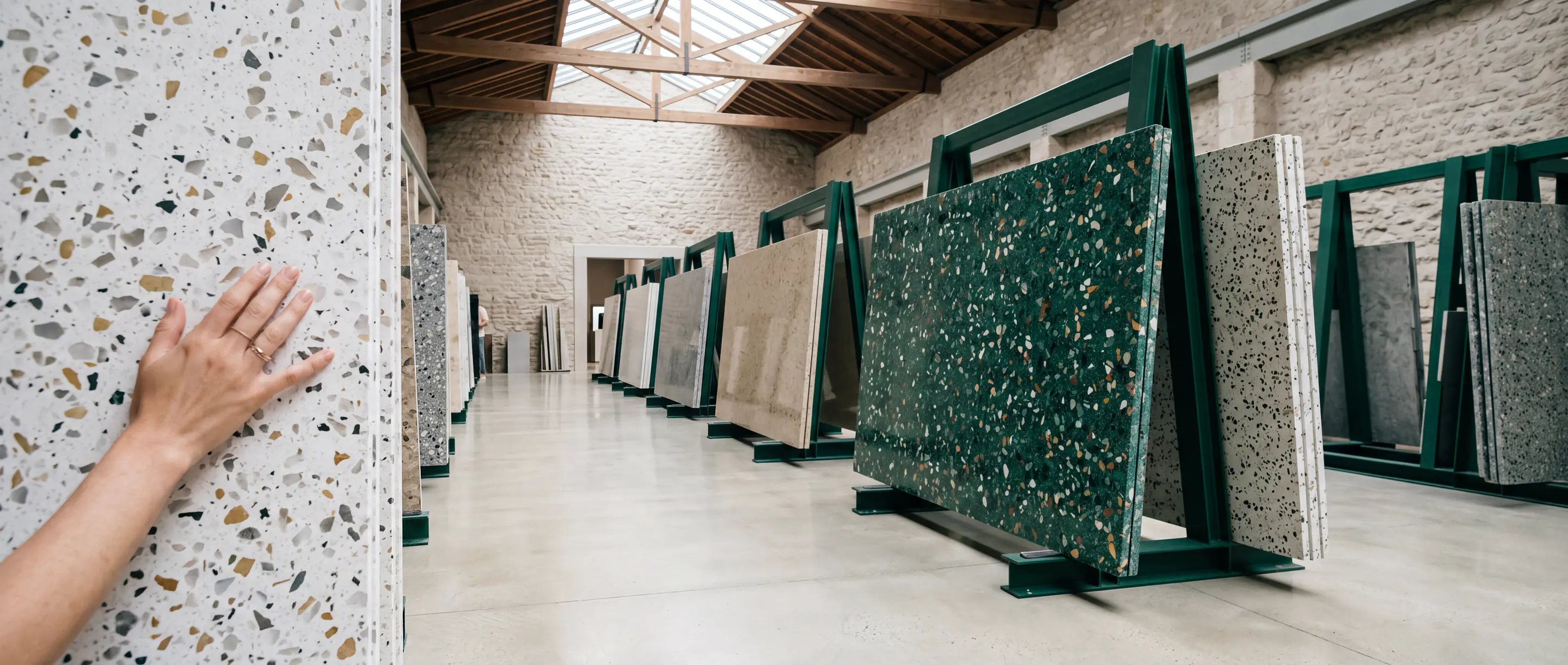 KalingaStone terrazzo slabs in the Global Classic warehouse