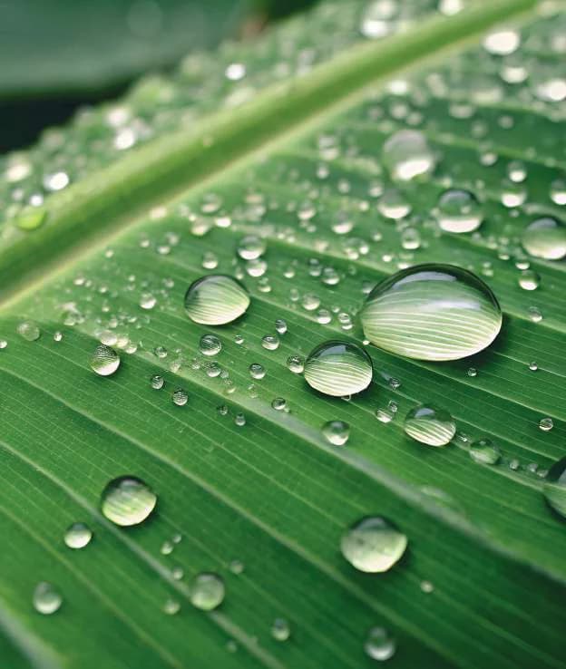 Droplets on a green leaf macro