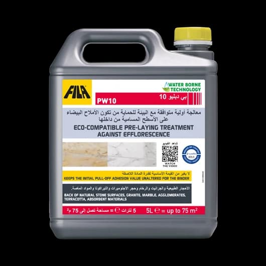 PW10 eco-compatible pre-laying treatment against efflorescence for back of natural stone surfaces, FILA UAE