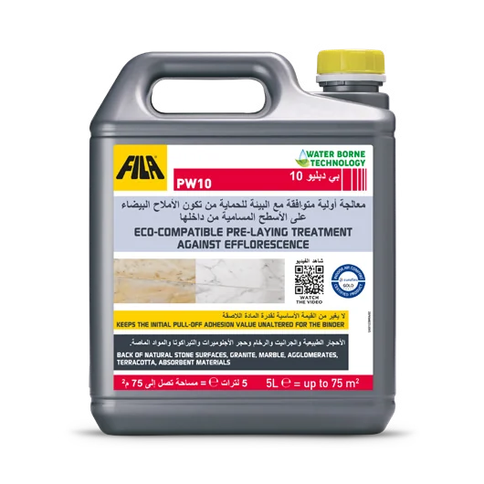 PW10 eco-compatible pre-laying treatment against efflorescence for back of natural stone surfaces, FILA UAE