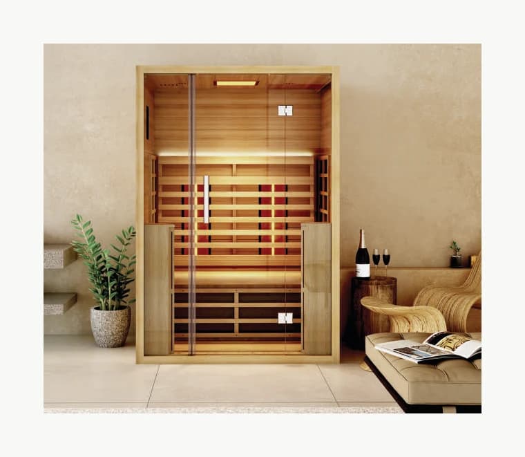 Jaquar Paire Sauna, 2490w-Hemlock, LED CLR LGT, Infrared Heater - JSA-NAW-DLX9022 - Natural Wood