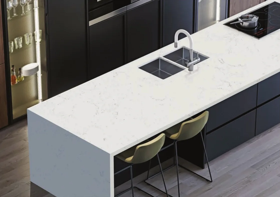 Bianco Gioa quartz installed - KalingaStone catalogue application photograph