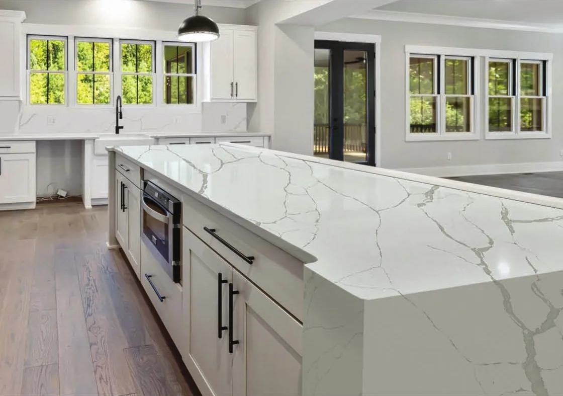 Calacatta Lazza quartz installed - KalingaStone catalogue application photograph