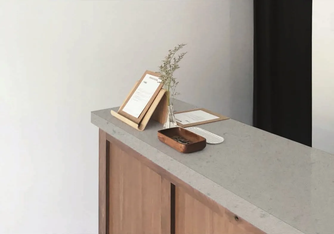 Grey Fjordo quartz installed - KalingaStone catalogue application photograph