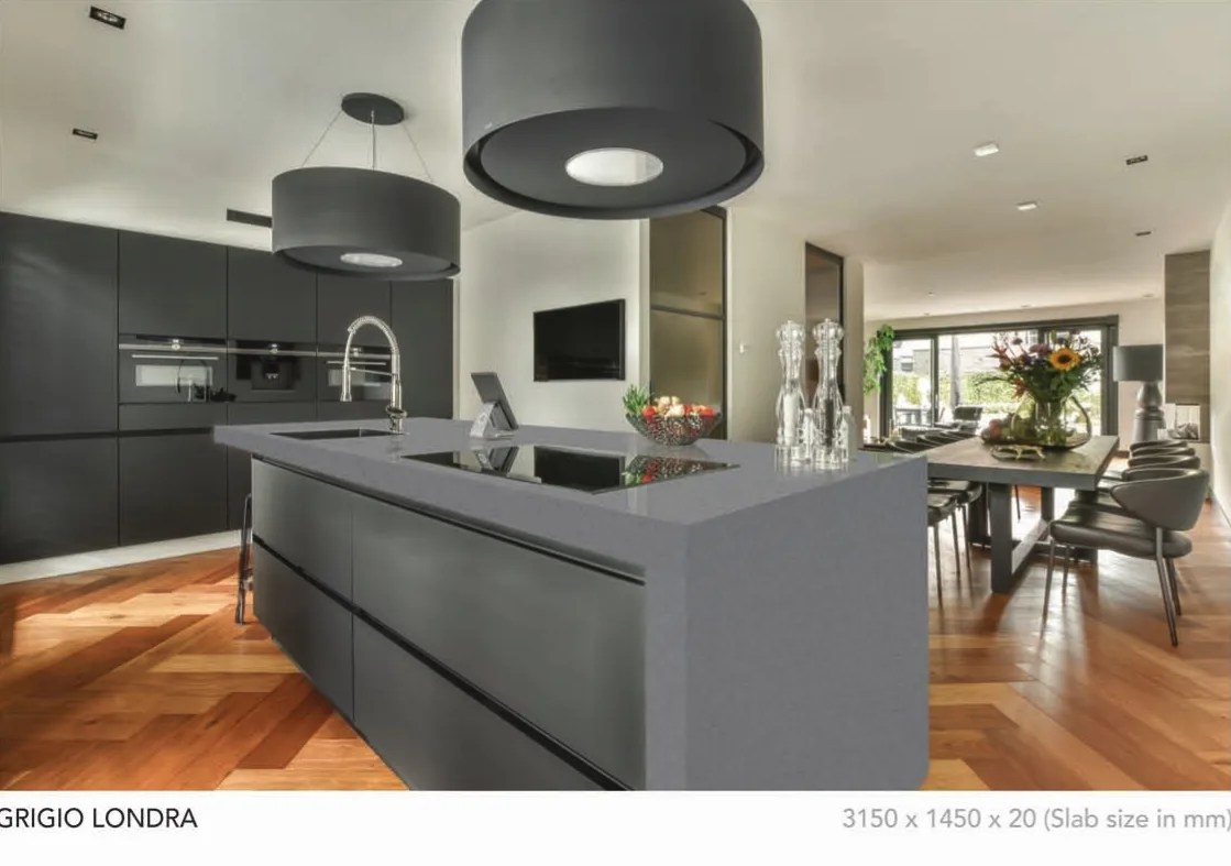 Grigio Londra quartz installed - KalingaStone catalogue application photograph
