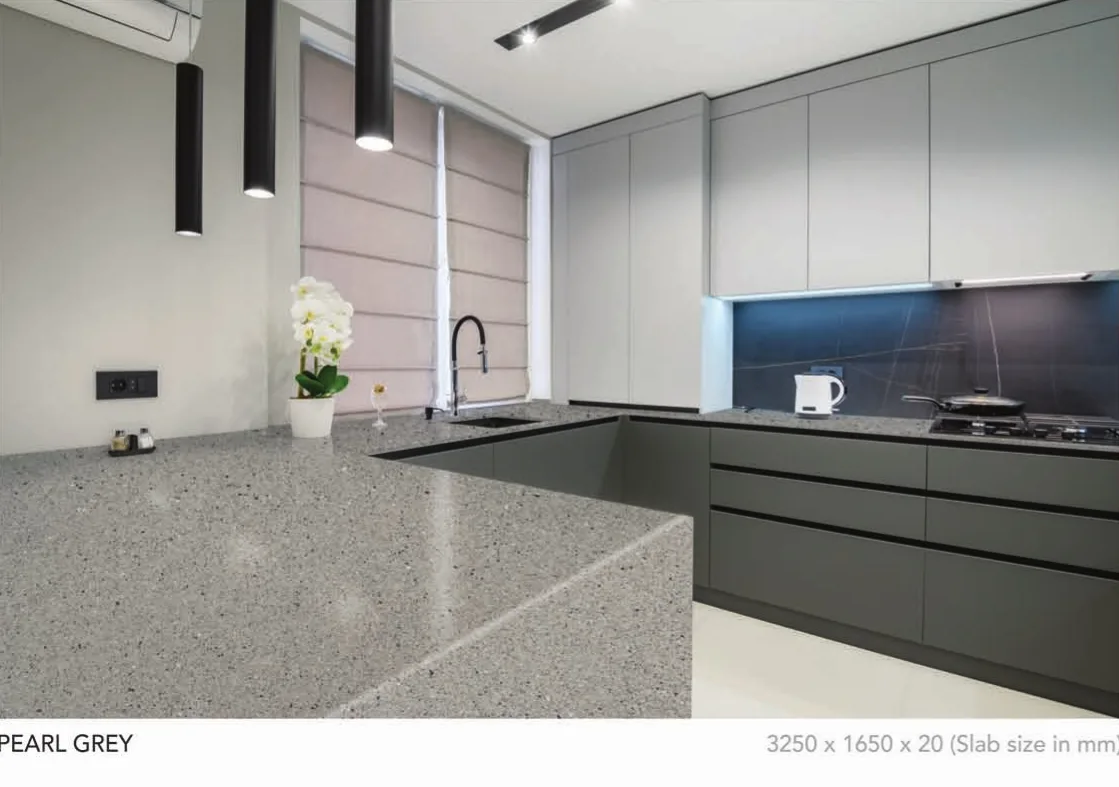 Pearl Grey quartz installed - KalingaStone catalogue application photograph
