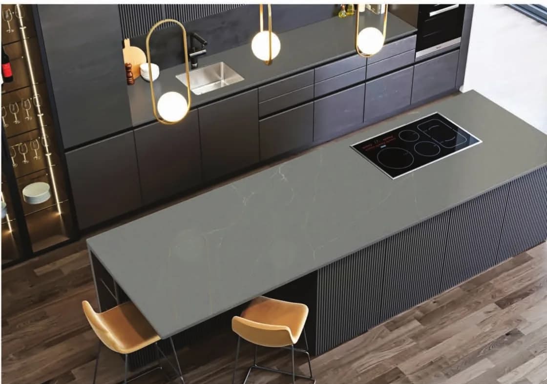 Pietra Grey quartz installed - KalingaStone catalogue application photograph