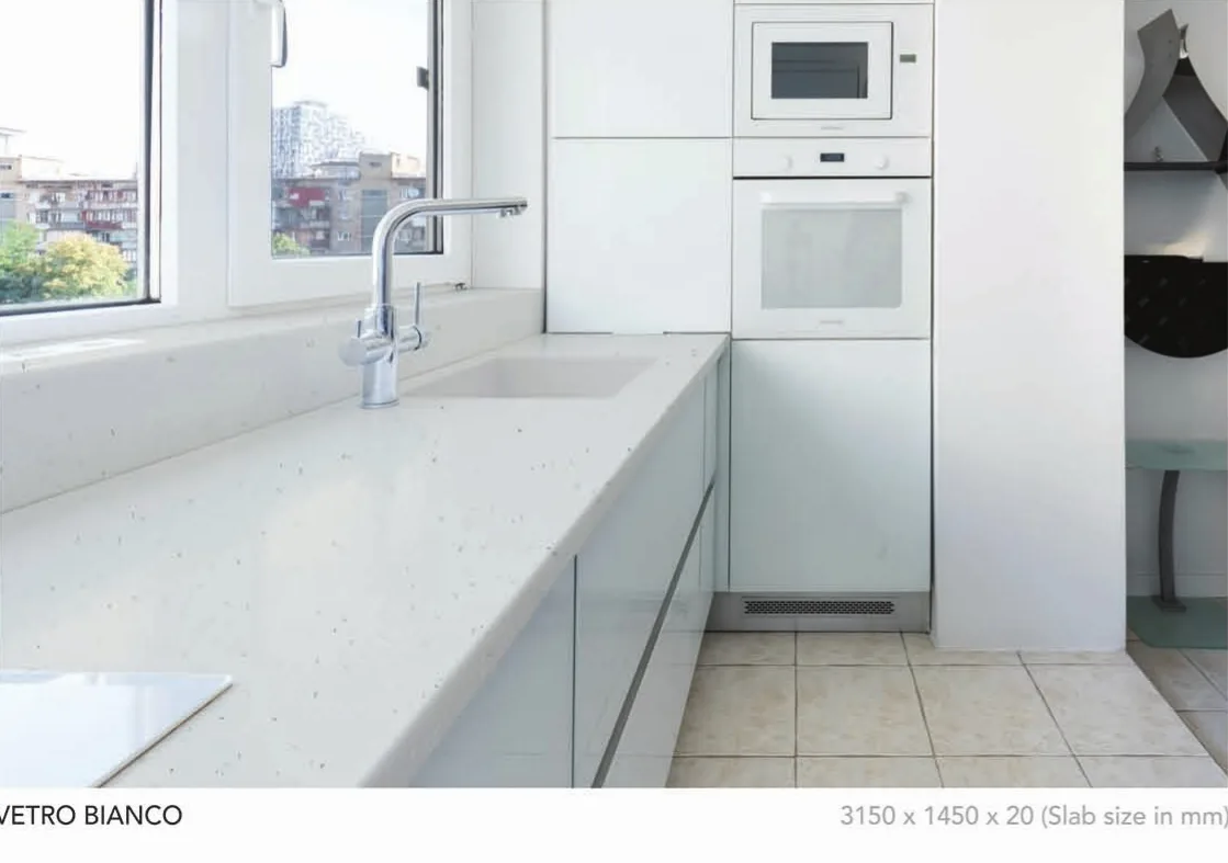 Vetro Bianco quartz installed - KalingaStone catalogue application photograph