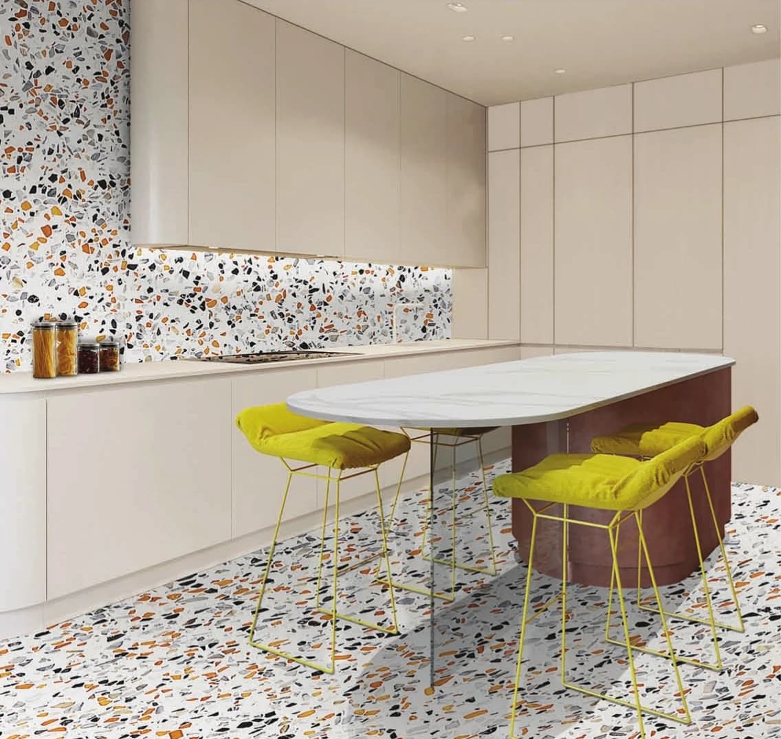 Exotic Green terrazzo installed - KalingaStone catalogue application photograph