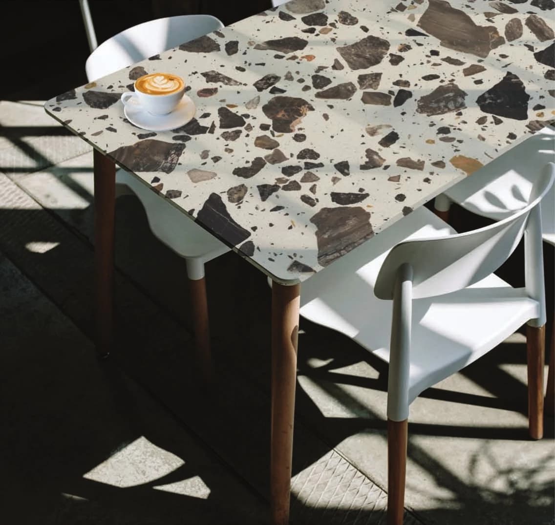 Supreme Brown terrazzo installed - KalingaStone catalogue application photograph
