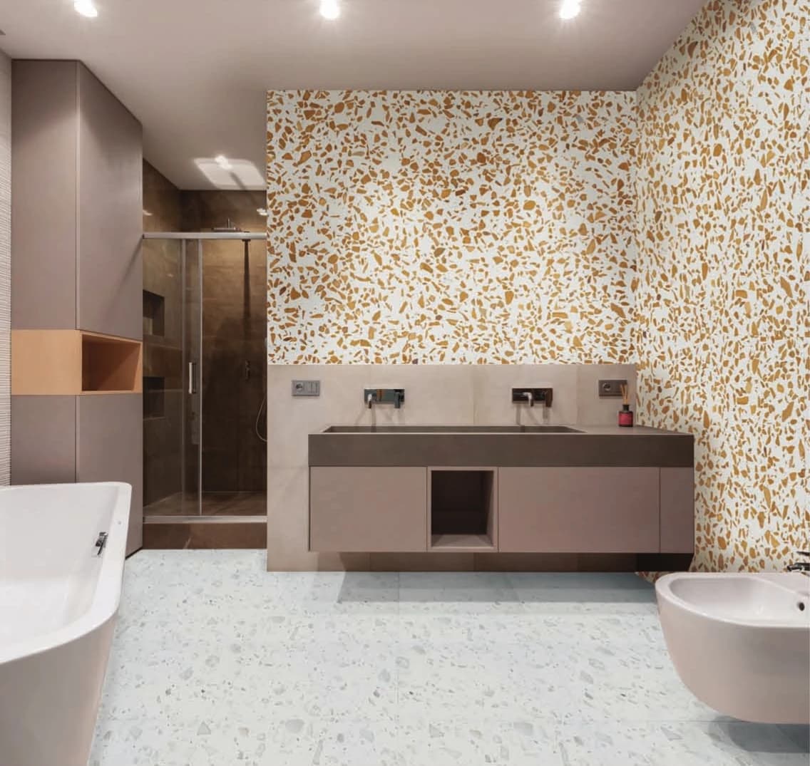 Amara Light terrazzo installed - KalingaStone catalogue application photograph