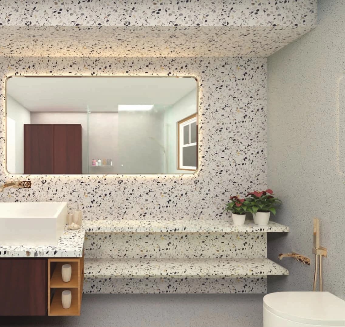 Hudson Sky terrazzo installed - KalingaStone catalogue application photograph